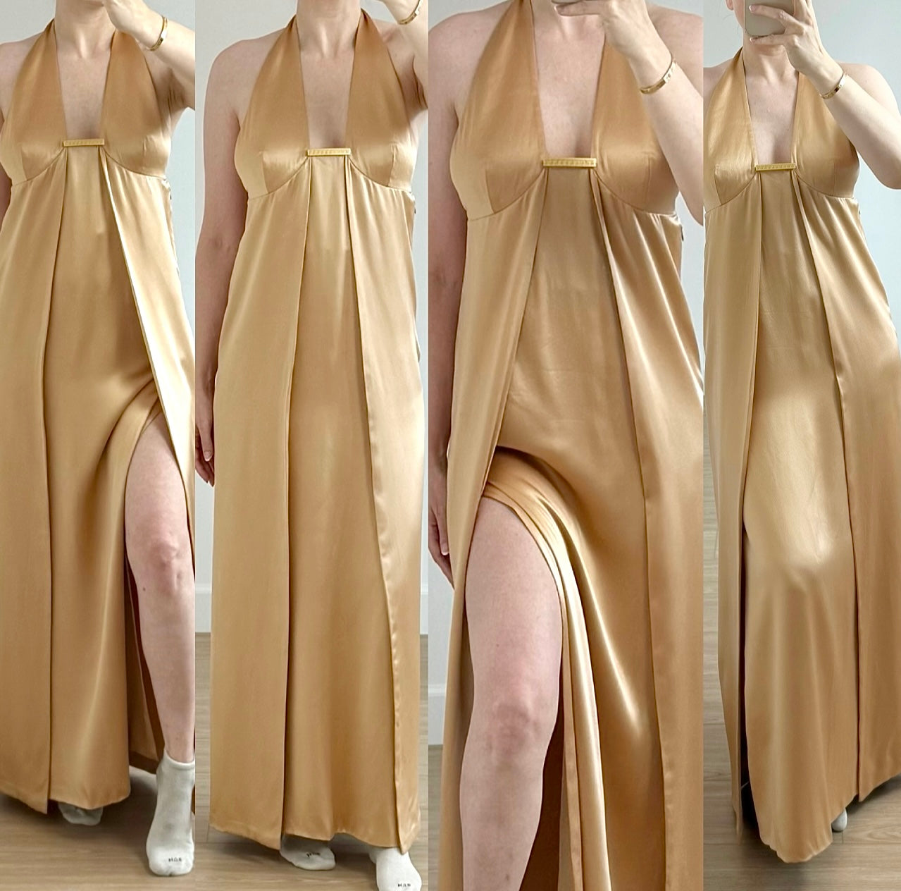 GIANNI VERSACE 90's Vintage Silk Champagne Gold Evening Gown