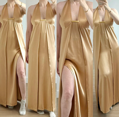 GIANNI VERSACE 90's Vintage Silk Champagne Gold Evening Gown