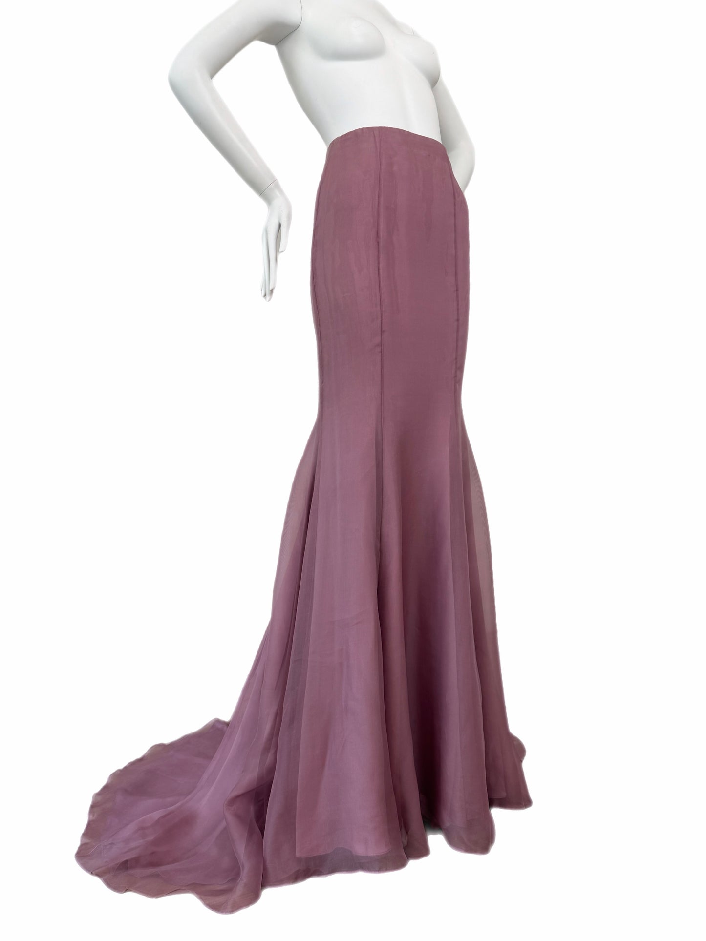 BADGLEY MISCHKA Silk Mauve Ethereal Maxi Train Skirt Sample Piece