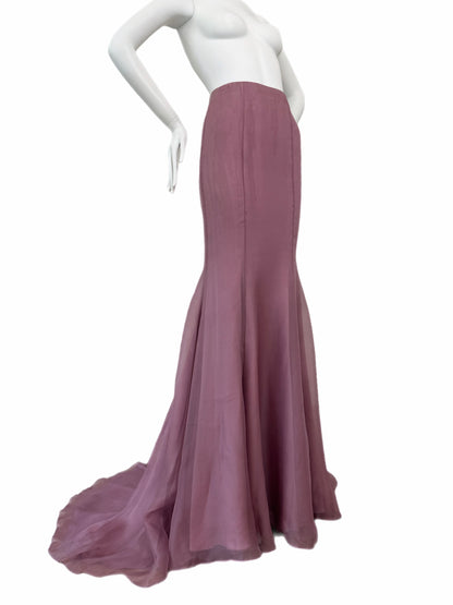 BADGLEY MISCHKA Silk Mauve Ethereal Maxi Train Skirt Sample Piece