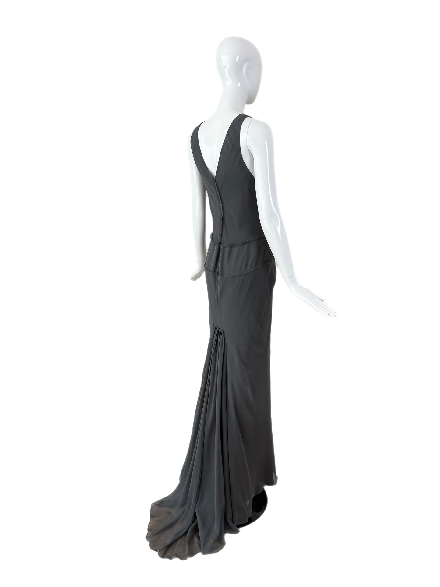 VERA WANG Vintage Grey Silk Ethereal Gown w. Train