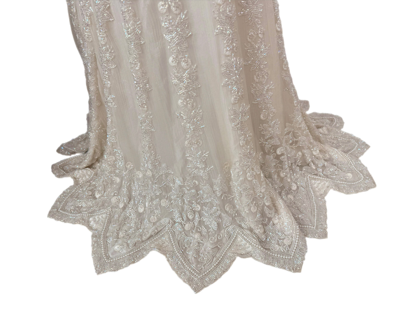 LES HABITUDES 90's Vintage Couture Ivory Iridescent Silk Hand-Beaded Evening Gown