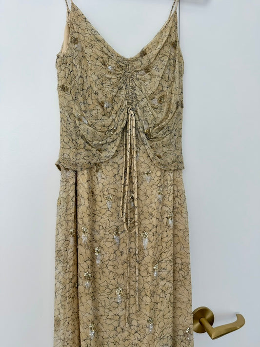 BADGLEY MISCHKA Vintage Silk Yellow Gold Embellished Gown