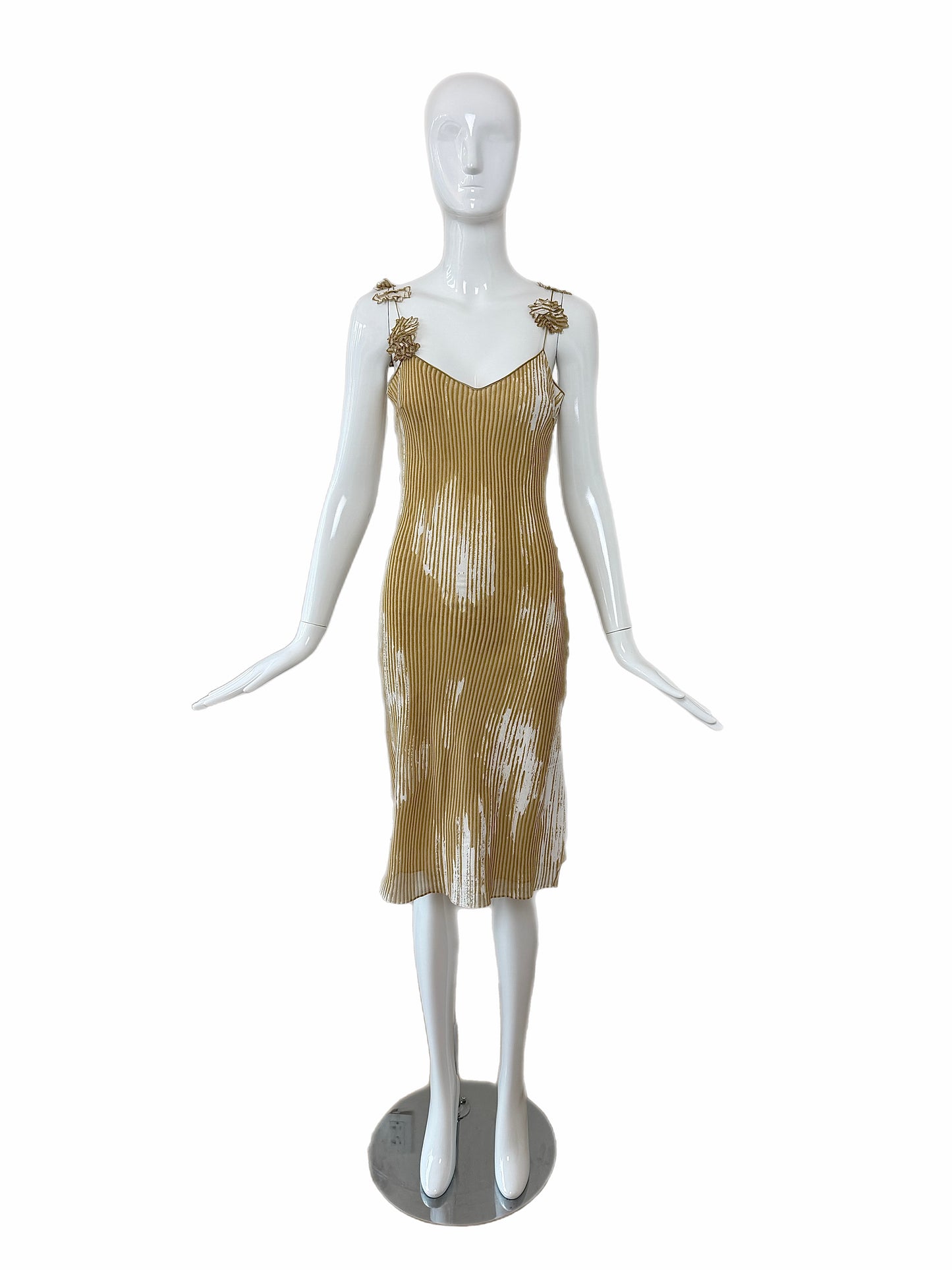 JOHN GALLIANO 2001 Vintage Silk Brushstroke Golden Flower Motif Slip Dress