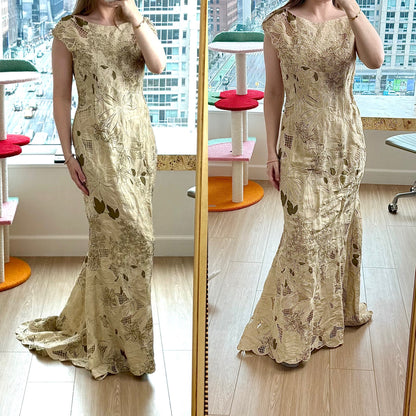 BADGLEY MISCHKA 2002 Vintage Floral Khaki Unique Evening Gown