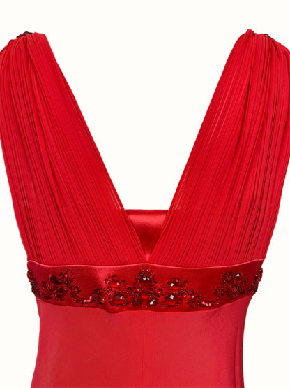 DIOR by Gianfranco Ferre 80s/90s Vintage Numbered Hot Red Silk Evening Gown