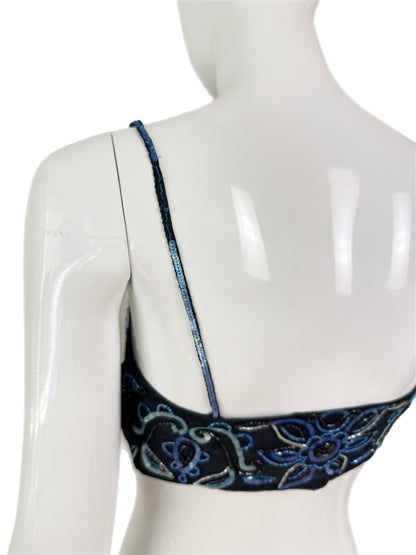 EMPORIO ARMANI 2001 Vintage Runway Silk Embellished Blue Bandeau Top