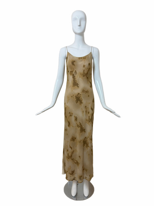 DONNA KARAN 90's Vintage Silk Marbled Print Slip Gown IT42
