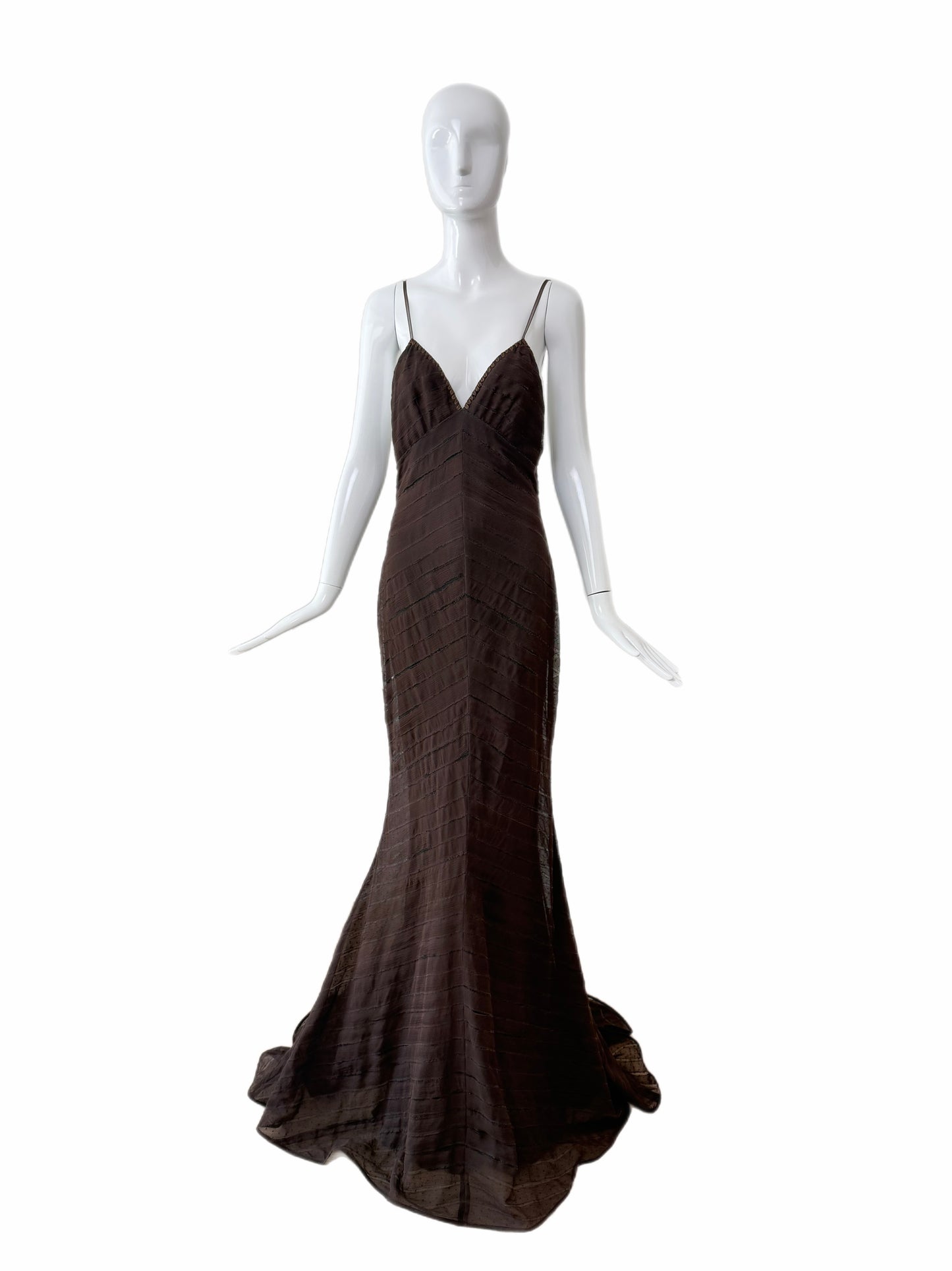 J MENDEL 2004 Vintage Runway Silk Espresso Brown Evening Gown