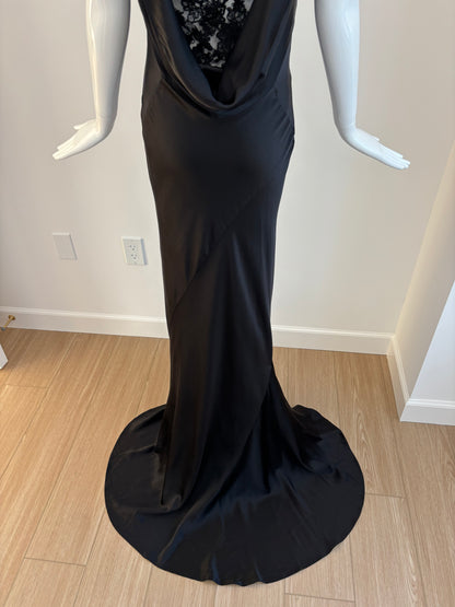 LES HABITUDES 2016 Black Silk Cowl Evening Gown