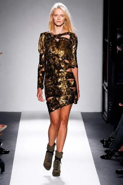 BALMAIN 2010 Vintage Runway Bronze Sequin Distressed Dress