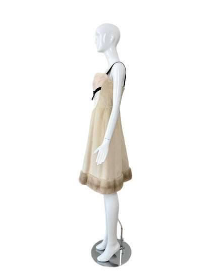 LOUIS VUITTON 2005 Vintage Mink Fur Trimmed Knee Length Dress
