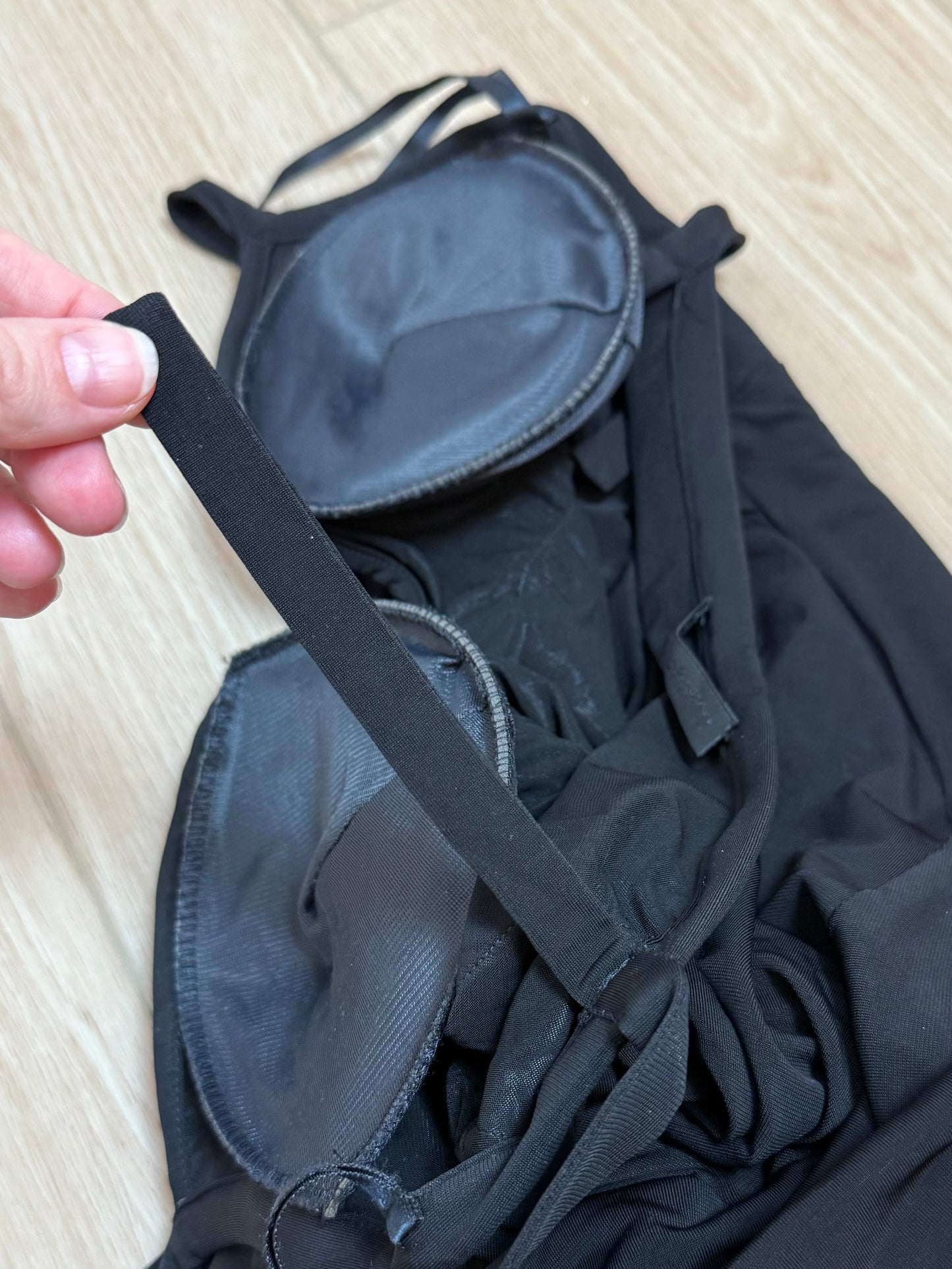 DONNA KARAN Vintage Black Ruched Knotted Evening Gown