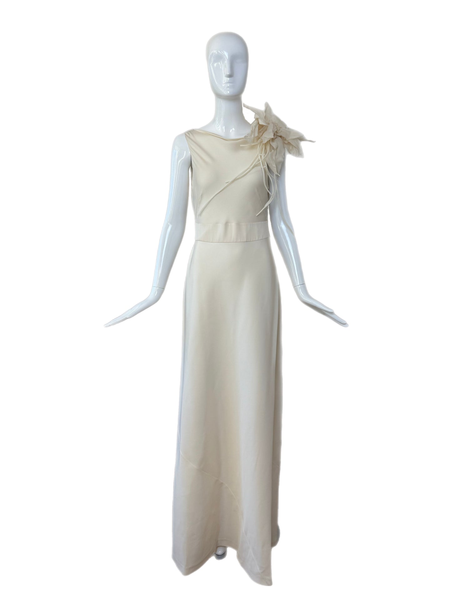ALBERTA FERRETTI 1997 Vintage Ivory Silk Wedding Gown w. Flower
