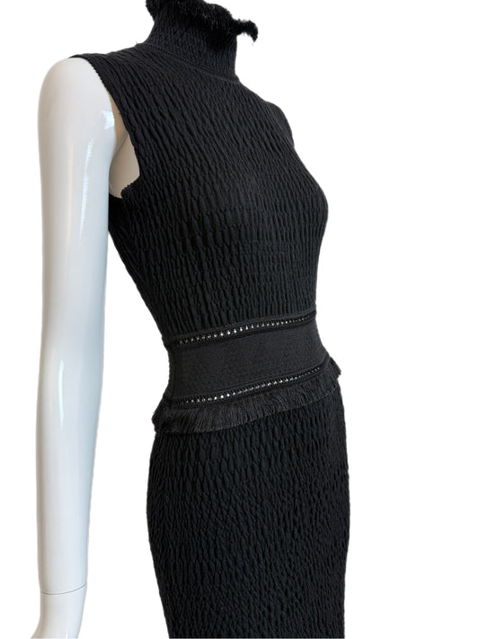 JOHN GALLIANO 1999 Vintage Black Fringe 2 Piece Dress Jacket Set