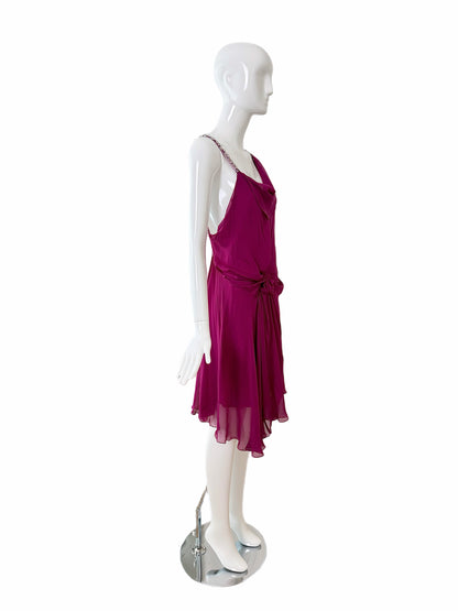 PHILOSOPHY DI ALBERTA FERRETTI Vintage Silk Jewel Encrusted Backless Fuchsia Dress