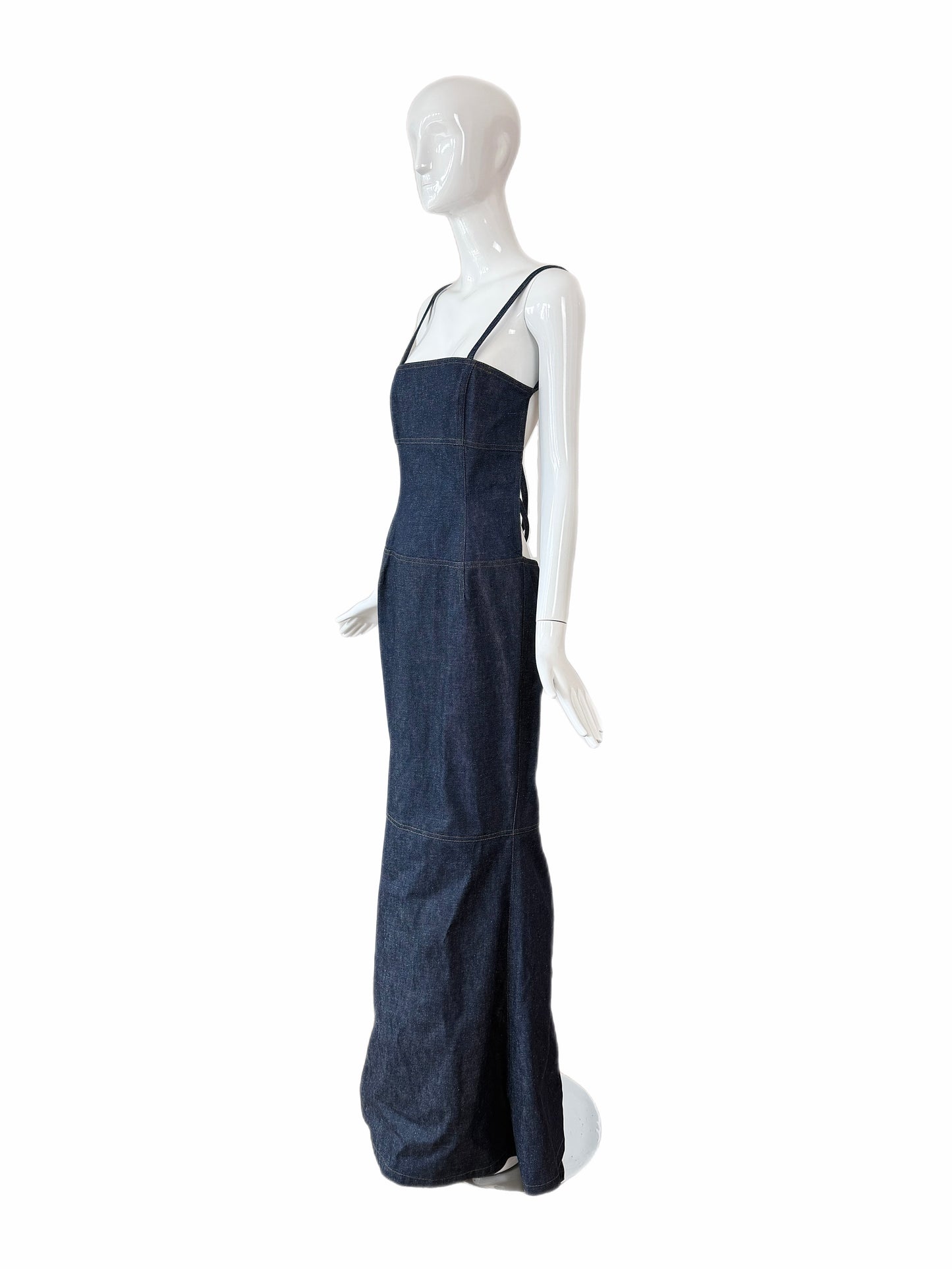 TODD OLDHAM 1997 Vintage Runway Denim Backless Gown