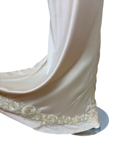 LES HABITUDES 90's Vintage Blush Peach Beaded Floral Slip Gown