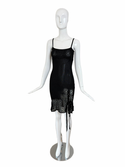 JOHN GALLIANO 1999 Vintage Sheer Knit Black Pointelle Cocktail Dress