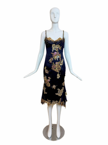 Julian Joyce by Mandalay Vintage Y2K Deep Eggplant Lace Embellished Cocktail Dress