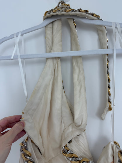 ROBERTO CAVALLI 2009 Vintage Ivory Chain Embellished Silk Gown