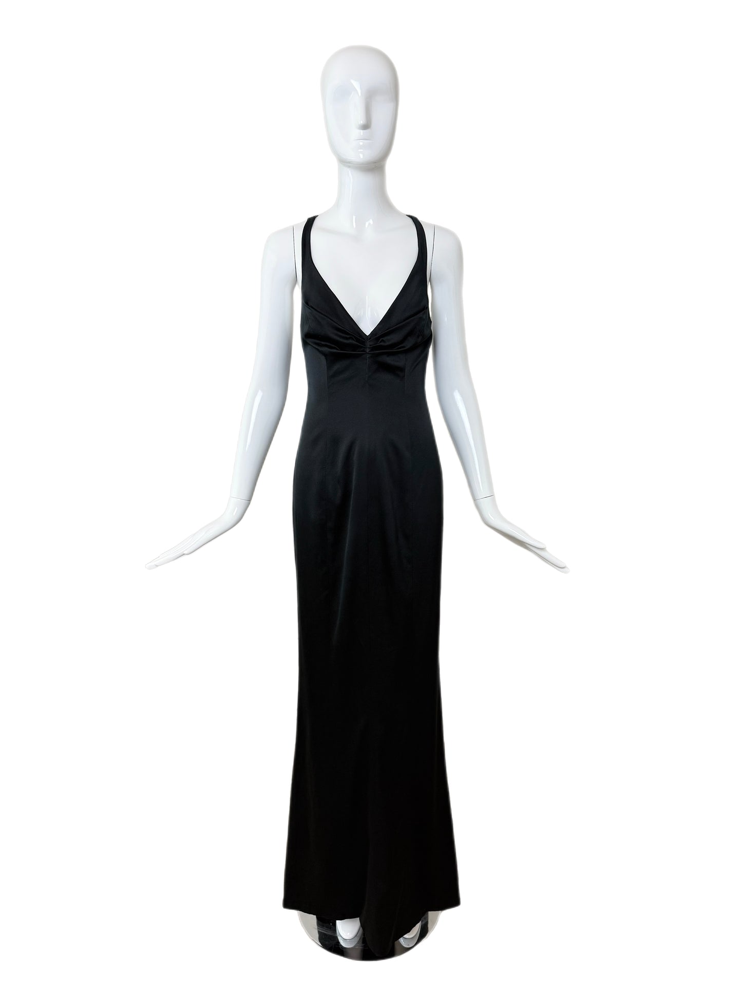 RICHARD TYLER COUTURE 1995 Vintage Runway Black Silk Beaded Evening Gown