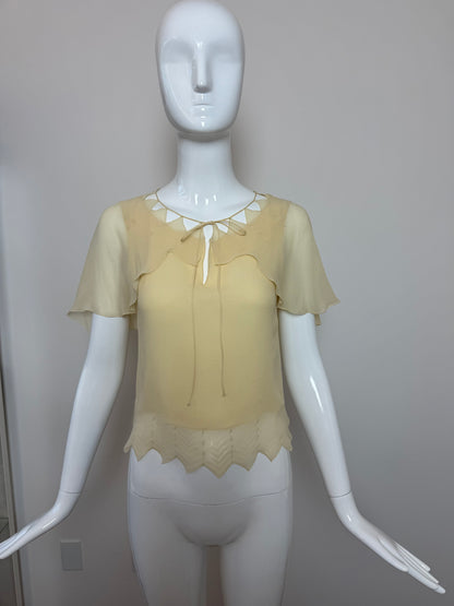 CHANEL 2003 Vintage Runway Silk Vanilla Blouse