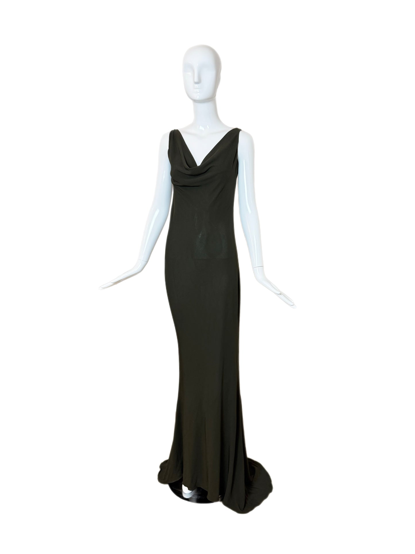 PAMELA DENNIS COUTURE 90's Vintage Hunter Green Beaded Cowl Neck Evening Gown