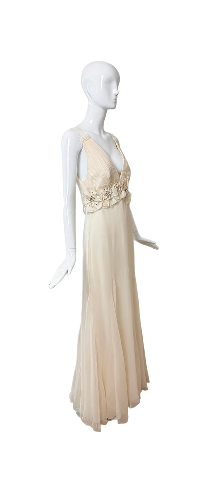 MONIQUE LHUILLIER 2007 Vintage Runway Flower Motif Bridal Gown