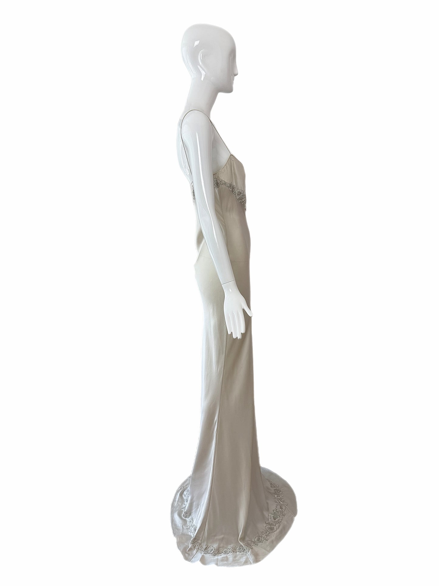 LES HABITUDES 90's Vintage Silver Grey Beaded Floral Slip Gown