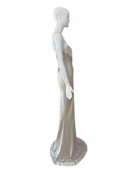 LES HABITUDES 90's Vintage Silver Grey Beaded Floral Slip Gown