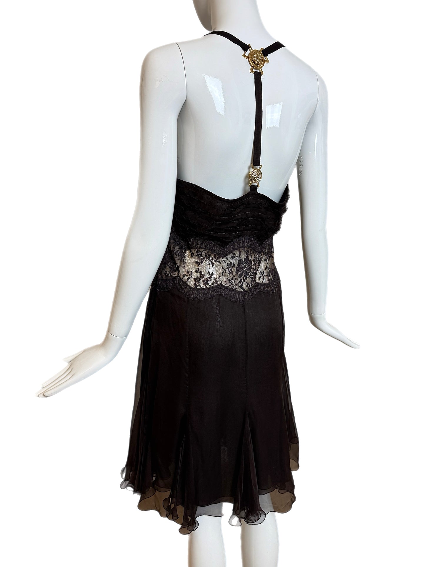 VERSACE 2005 Vintage Runway Espresso Brown Silk Dress