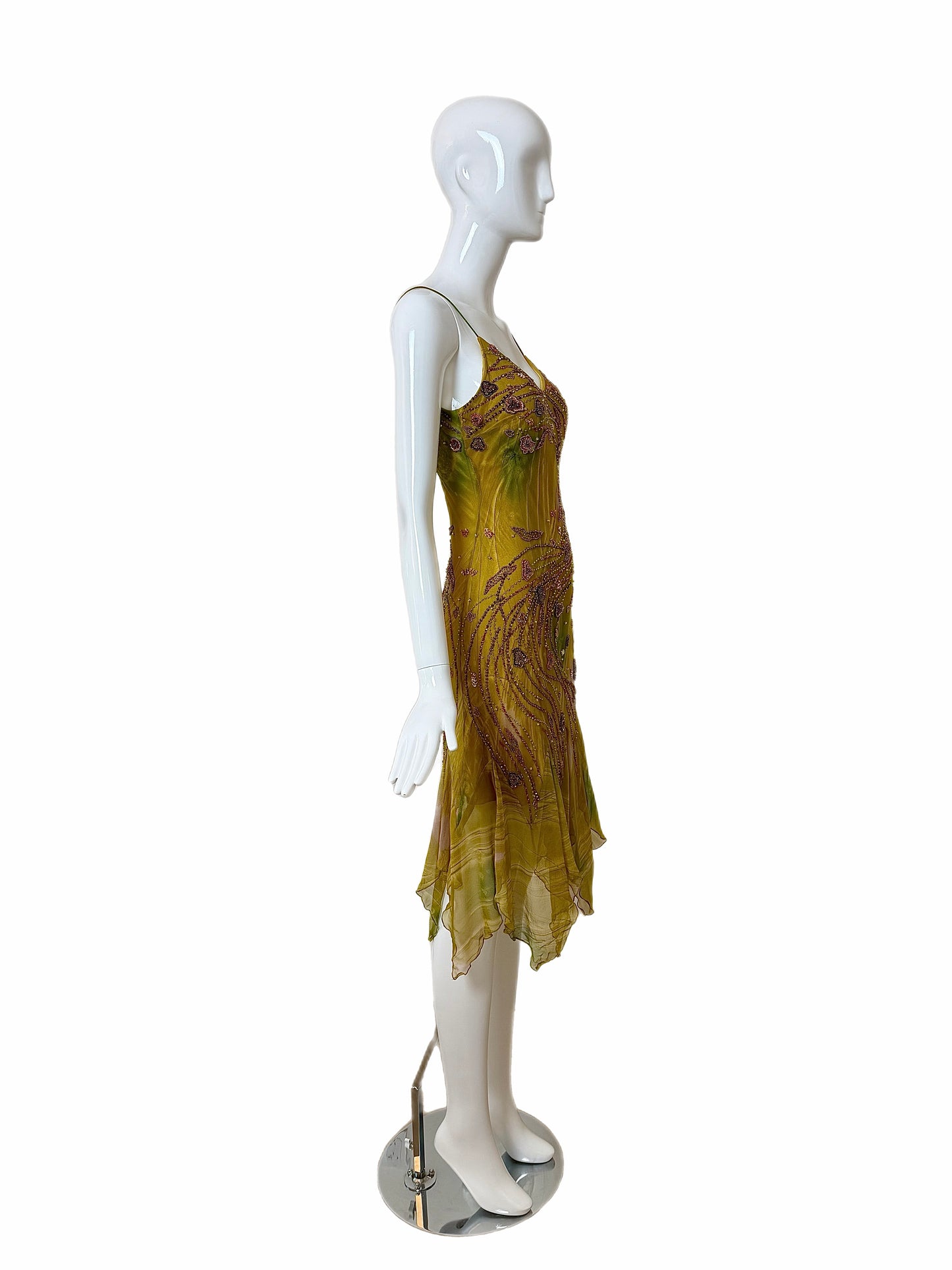SUE WONG 2000's Vintage Silk Beaded Romantic Fairy Pixie Dress