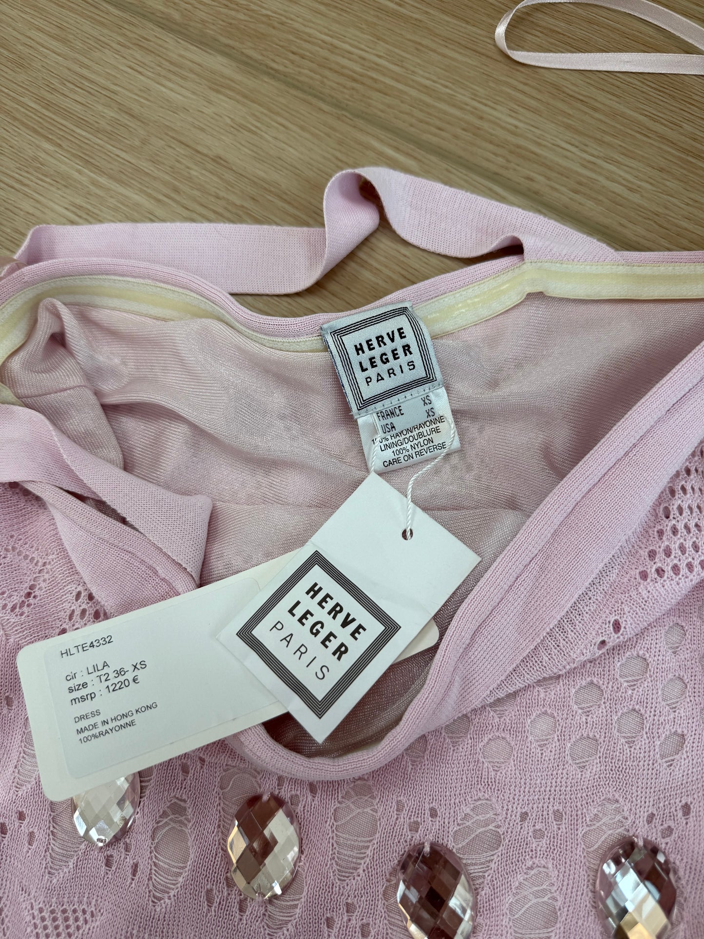 HERVE LEGER 90's Vintage Pink + Crystal Midi Dress