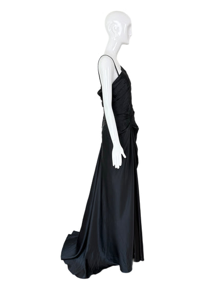 EMANUEL UNGARO 2007 Vintage Black Hammered Silk Evening Gown