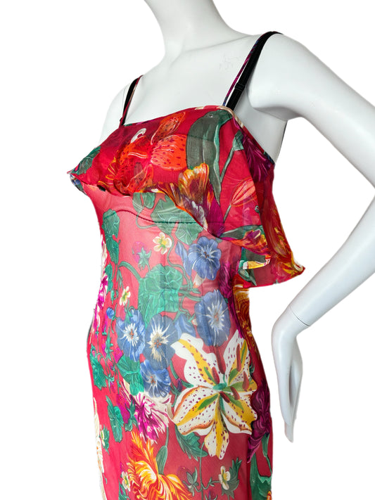 DOLCE & GABBANA 90's Vintage Floral Silk Dress w. Boned Corset