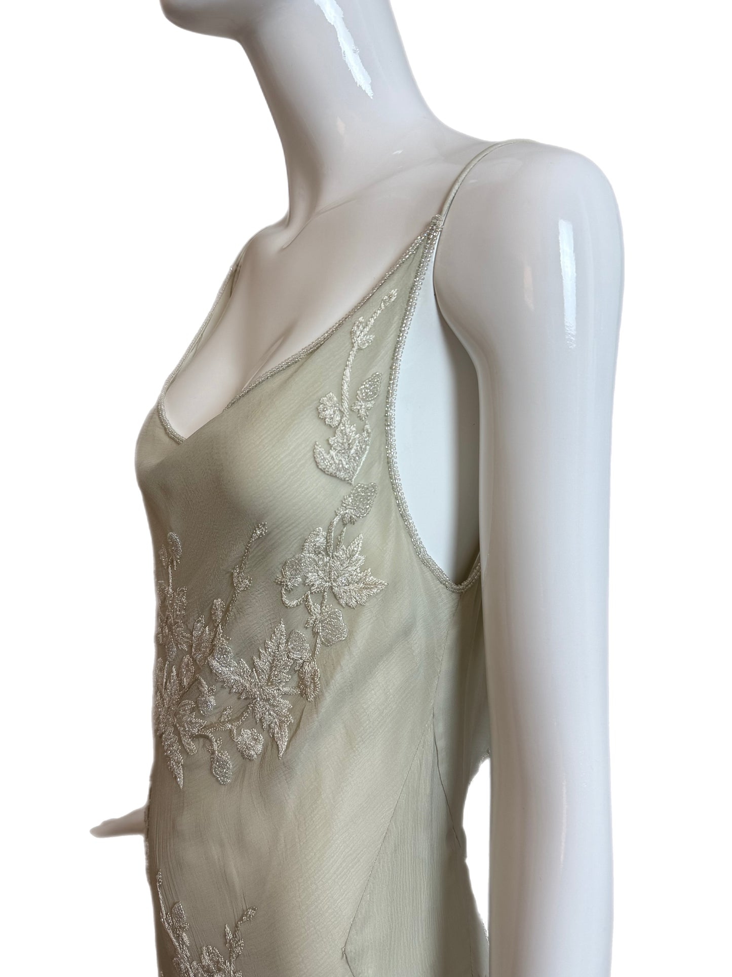 LES HABITUDES 90's Vintage Silk Hand Beaded Embroidered Gown