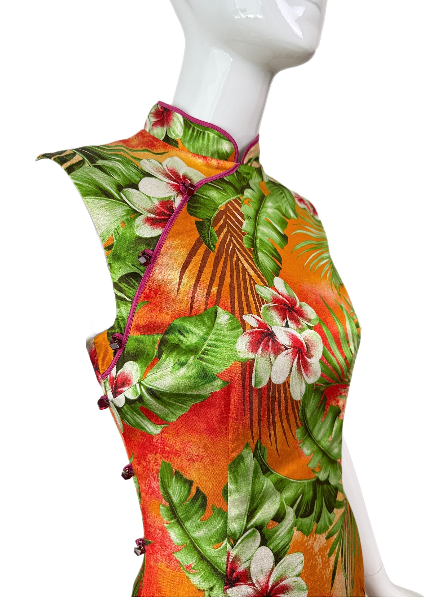 D&G DOLCE & GABBANA 2005 Vintage Runway Cheongsam Tropical Floral Dress