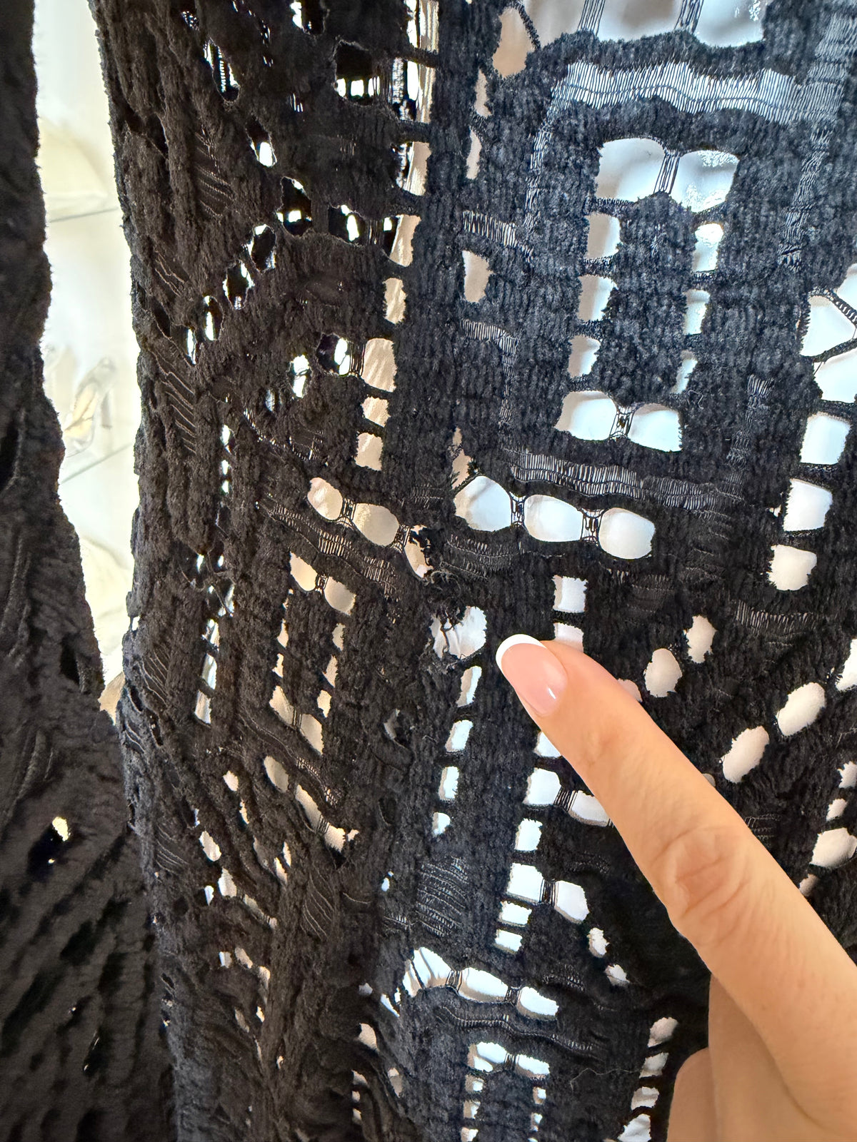 Danes Vintage Black Crochet Dramatic Floor Length Long Sleeve Jacket
