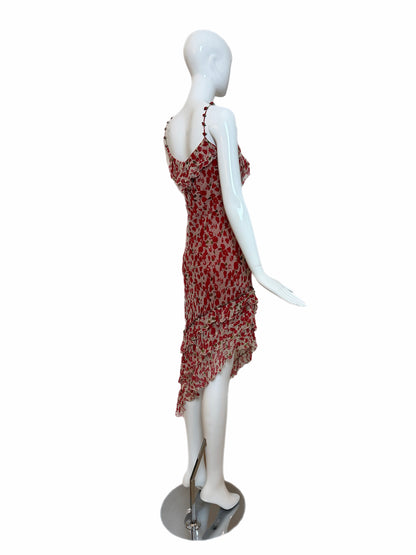 SUE WONG 2002 Vintage Silk Rosette Ruffle Cocktail Dress