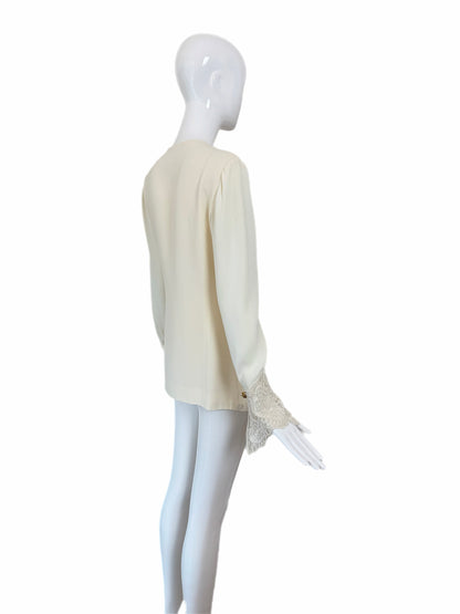 DIOR 1995 Vintage Runway Ivory Blouse/Jacket w. Gold Buttons and Embroidery