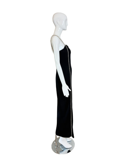 RANDOLPH DUKE 90/00 Vintage Black Evening Gown w. Crystal Gem Trim