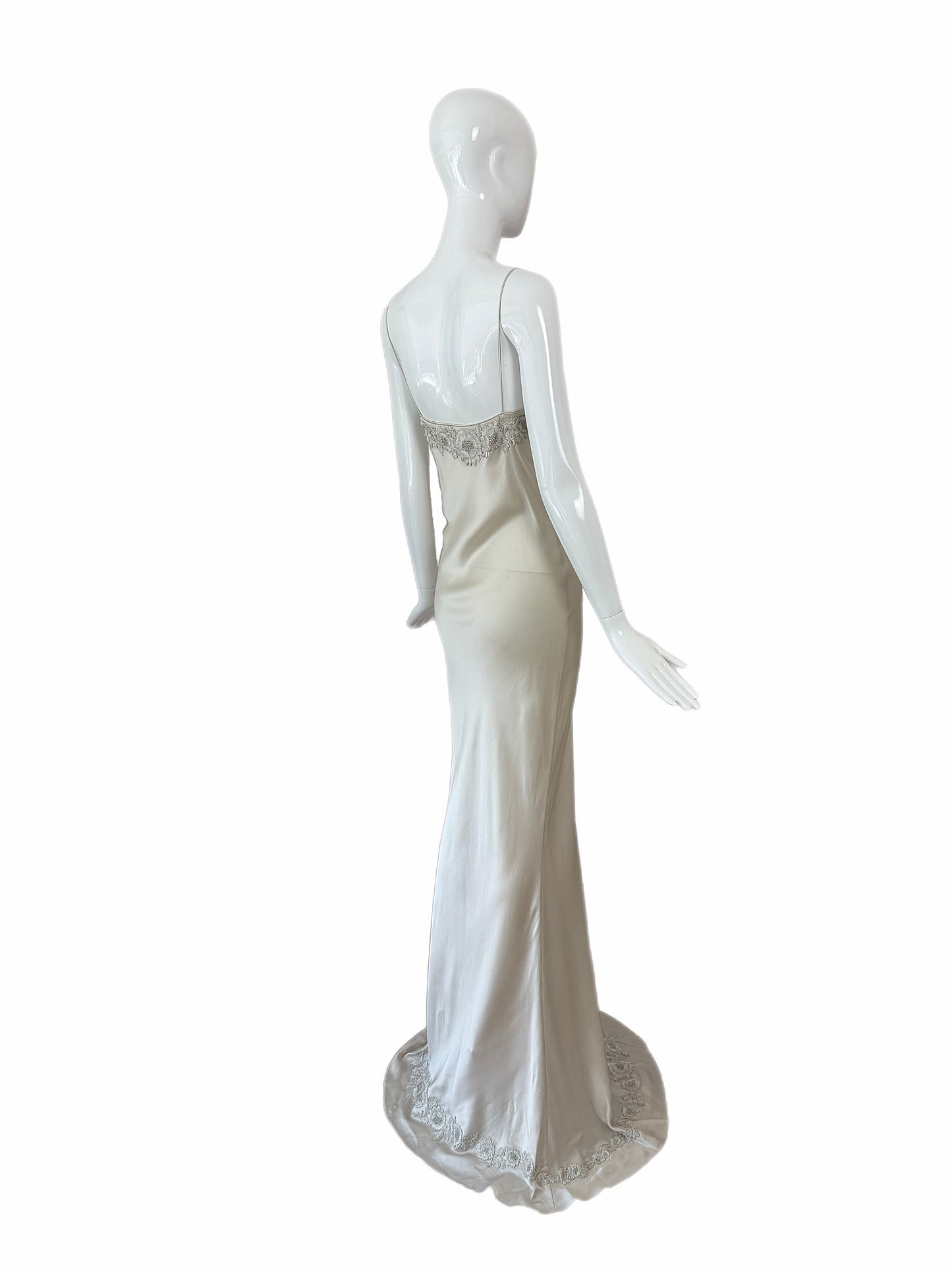LES HABITUDES 90's Vintage Silver Grey Beaded Floral Slip Gown