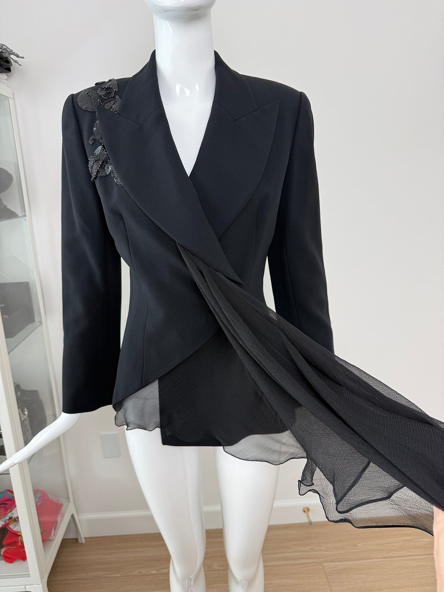 DIOR by GIANFRANCO FERRE 1995 Vintage Embellished Black Power Jacket