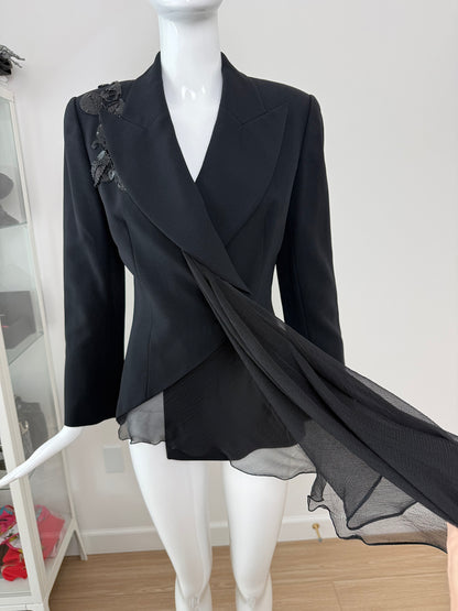 DIOR by GIANFRANCO FERRE 1995 Vintage Embellished Black Power Jacket