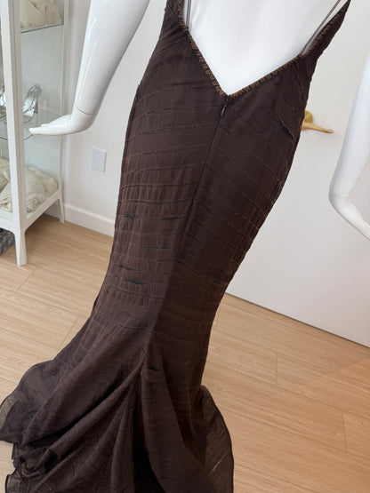 J MENDEL 2004 Vintage Runway Silk Espresso Brown Evening Gown