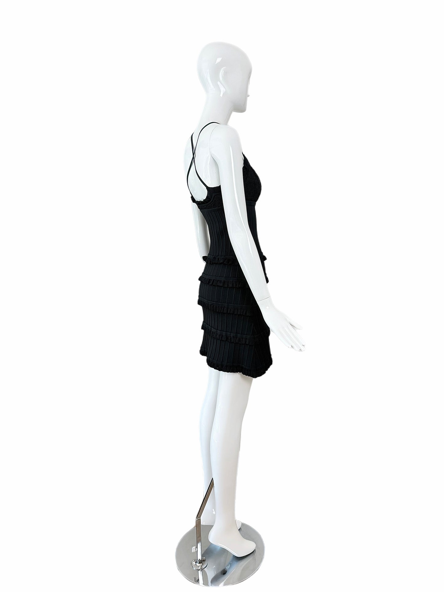 HERVE LEGER 90's Vintage Black Ruffle Mini Dress