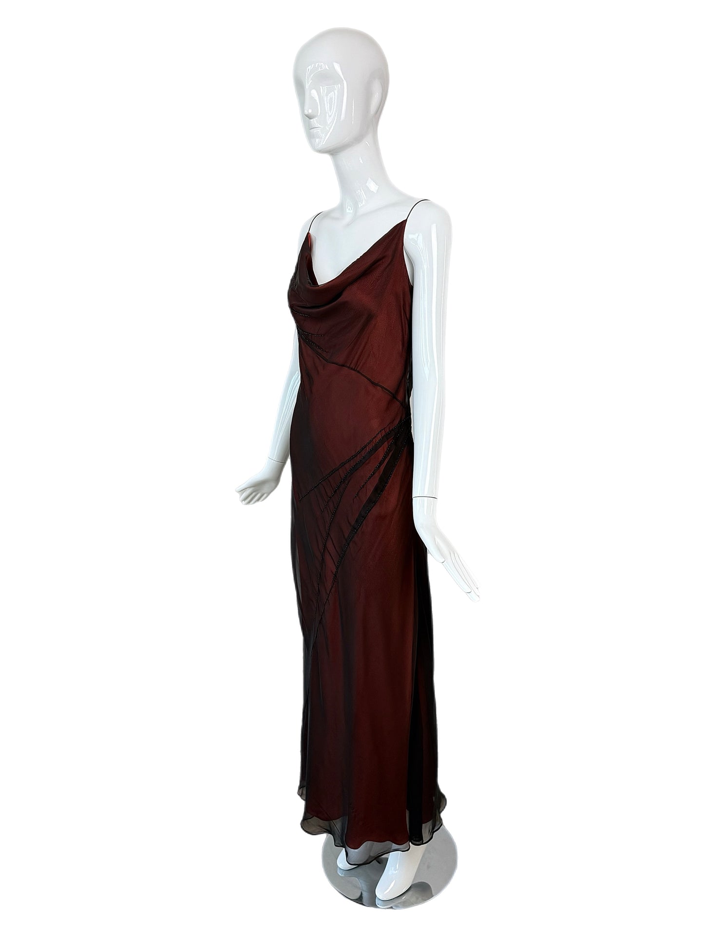 RICHARD TYLER COUTURE 90's Vintage Silk Black + Orange Gown