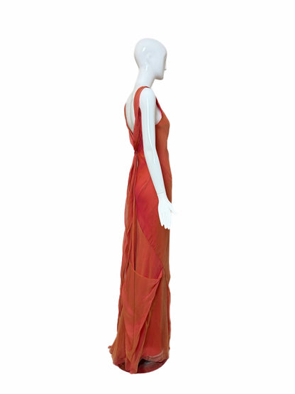 DANES 90'S Vintage Orange Ombre Evening Gown w. Shawl