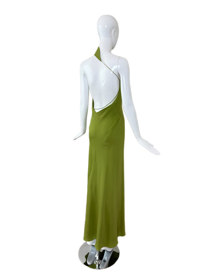 DANES Vintage Green Asymmetrical Backless Evening Gown